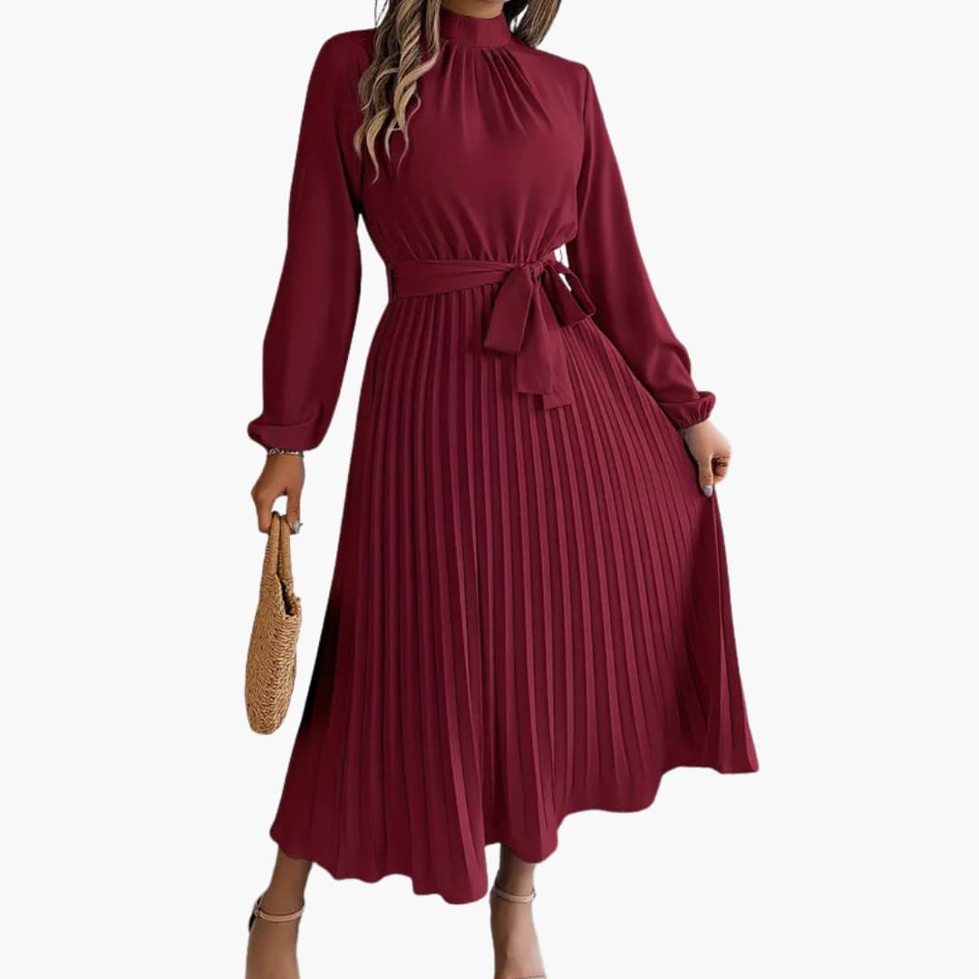 Ladies' A-Line Dress with High Collar and Flared Waist