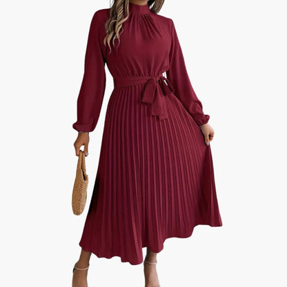 Ladies' A-Line Dress with High Collar and Flared Waist