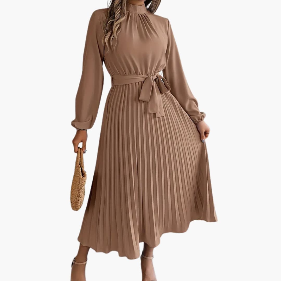 Ladies' A-Line Dress with High Collar and Flared Waist
