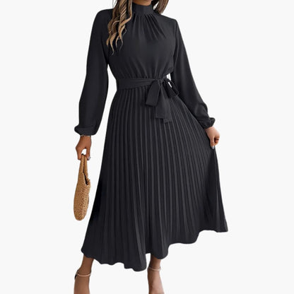 Ladies' A-Line Dress with High Collar and Flared Waist