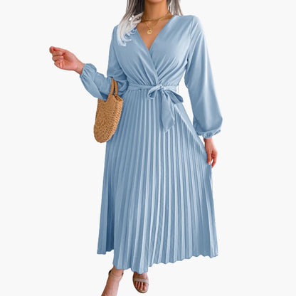 Ladies' A-Line Dress with High Collar and Flared Waist - Olytrend