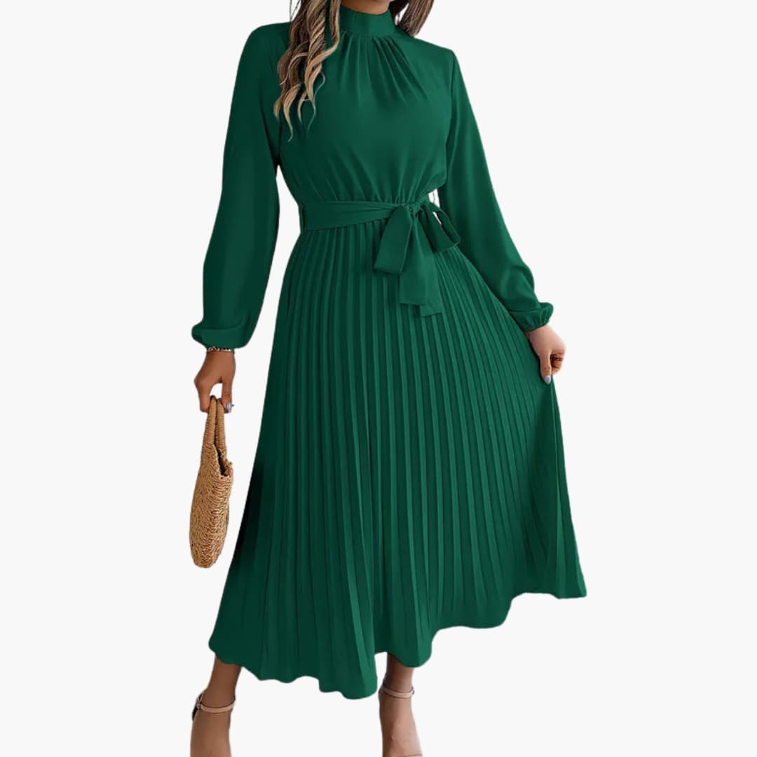 Ladies' A-Line Dress with High Collar and Flared Waist