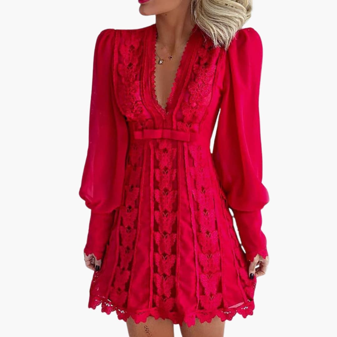 Elegant Ladies Dress with Classic Collar and Delicate Details - Olytrend