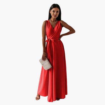 Elegant V Neck Ladies Dress with Slim Fit