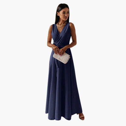 Elegant V Neck Ladies Dress with Slim Fit