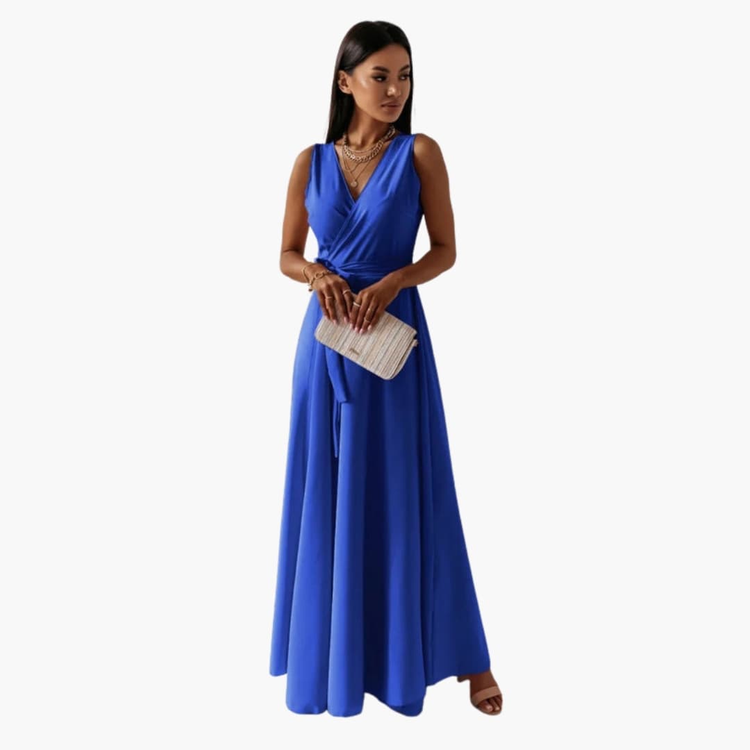Elegant V Neck Ladies Dress with Slim Fit