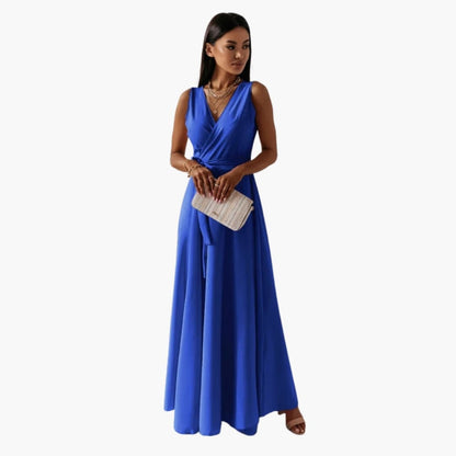 Elegant V Neck Ladies Dress with Slim Fit