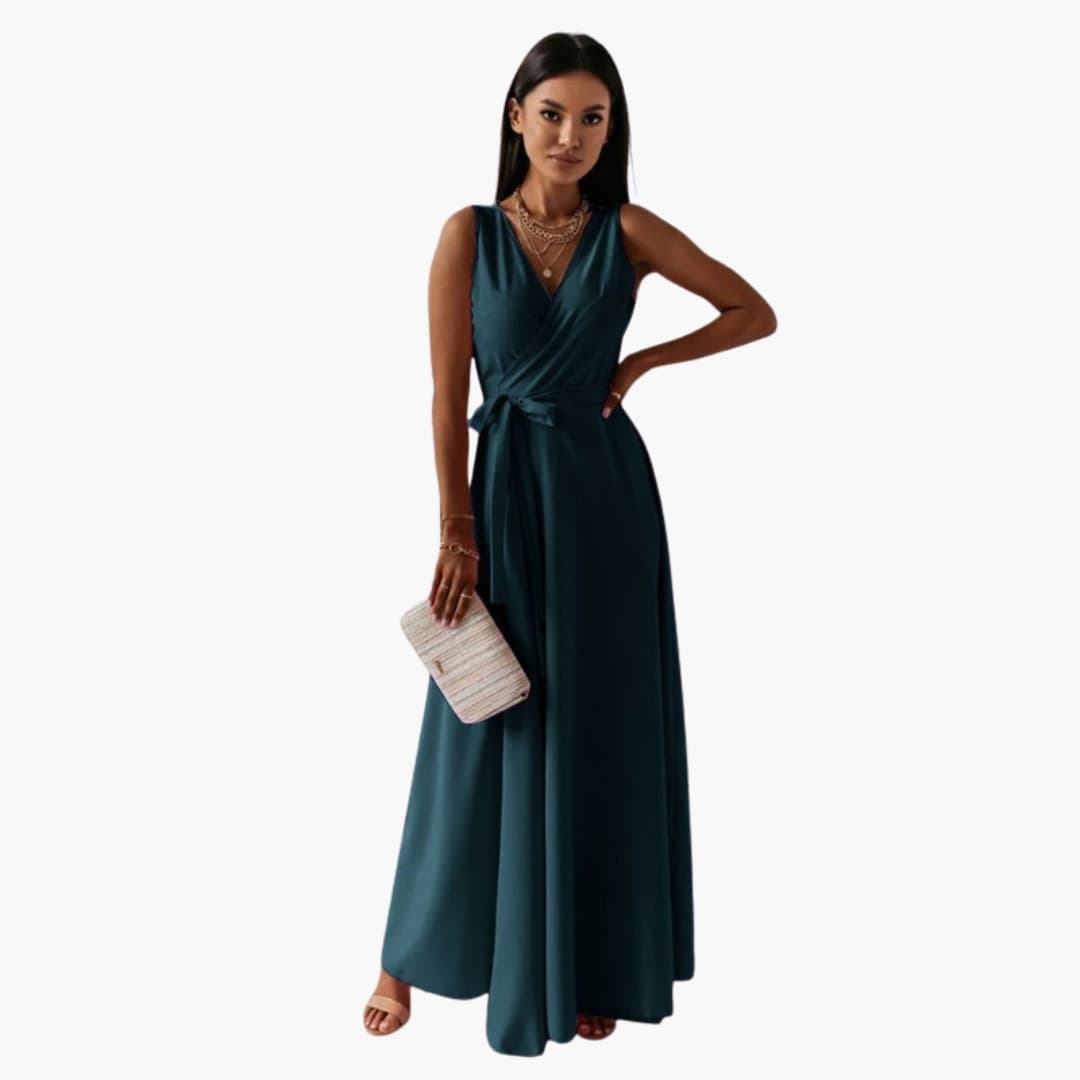 Elegant V Neck Ladies Dress with Slim Fit