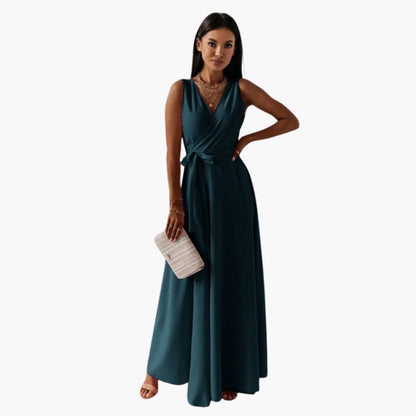 Elegant V Neck Ladies Dress with Slim Fit