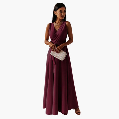 Elegant V Neck Ladies Dress with Slim Fit