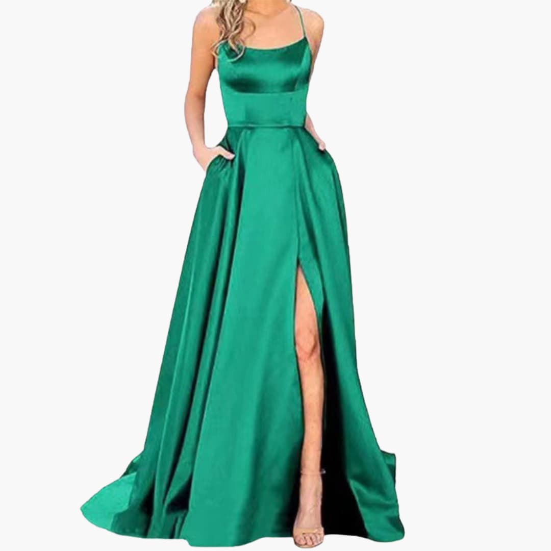 Elegant Ladies Night Dress with U Neck and High Cut