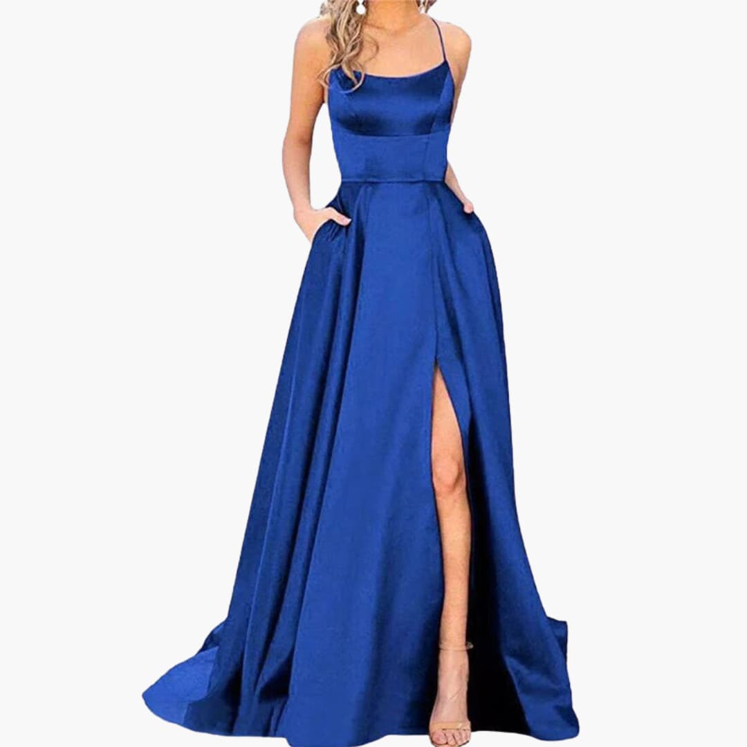 Elegant Ladies Night Dress with U Neck and High Cut