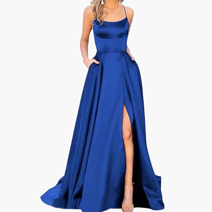 Elegant Ladies Night Dress with U Neck and High Cut