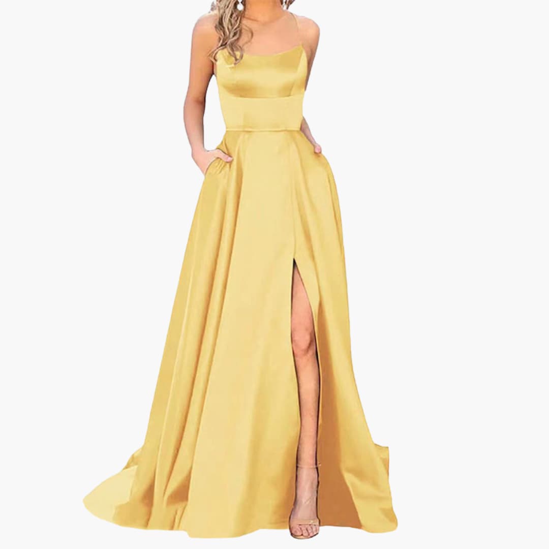 Elegant Ladies Night Dress with U Neck and High Cut