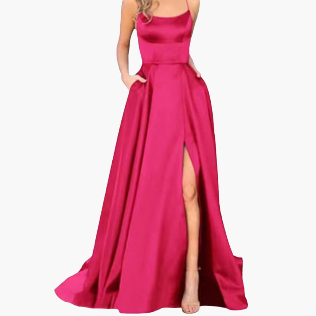 Elegant Ladies Night Dress with U Neck and High Cut
