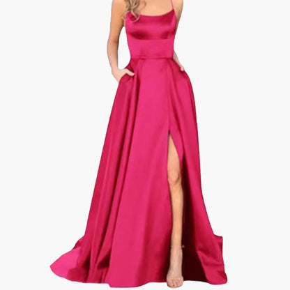 Elegant Ladies Night Dress with U Neck and High Cut