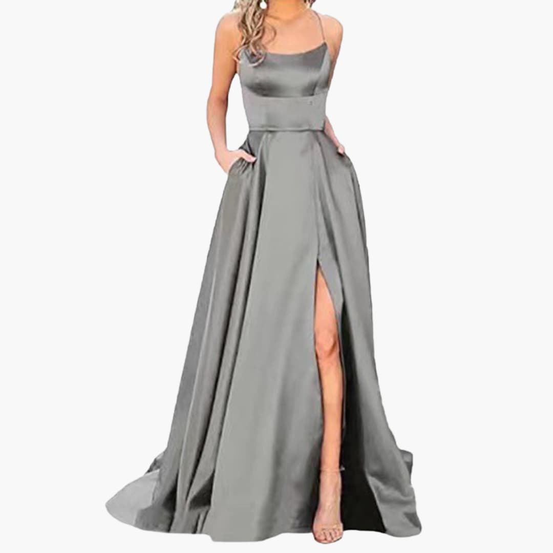 Elegant Ladies Night Dress with U Neck and High Cut