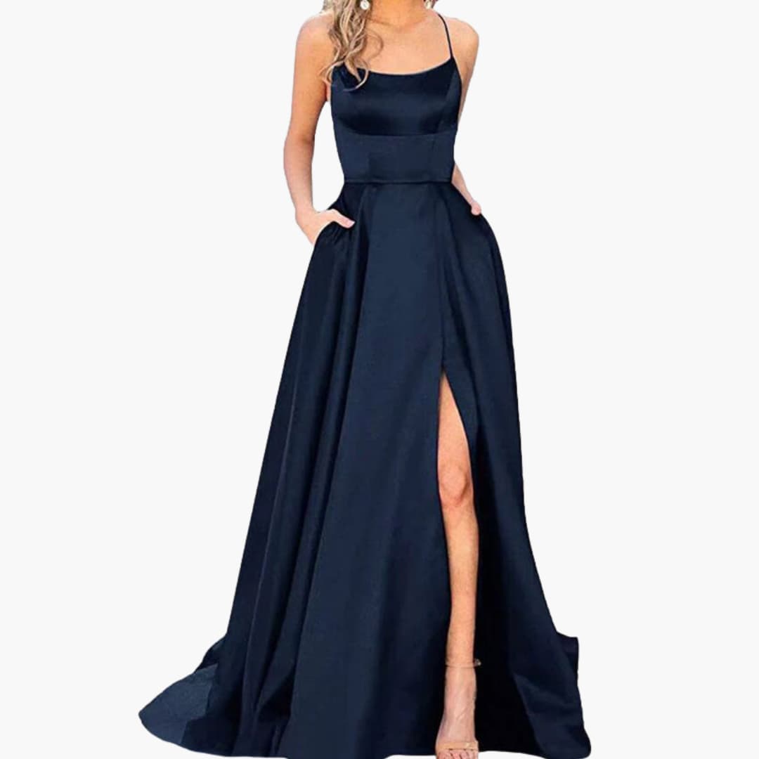 Elegant Ladies Night Dress with U Neck and High Cut