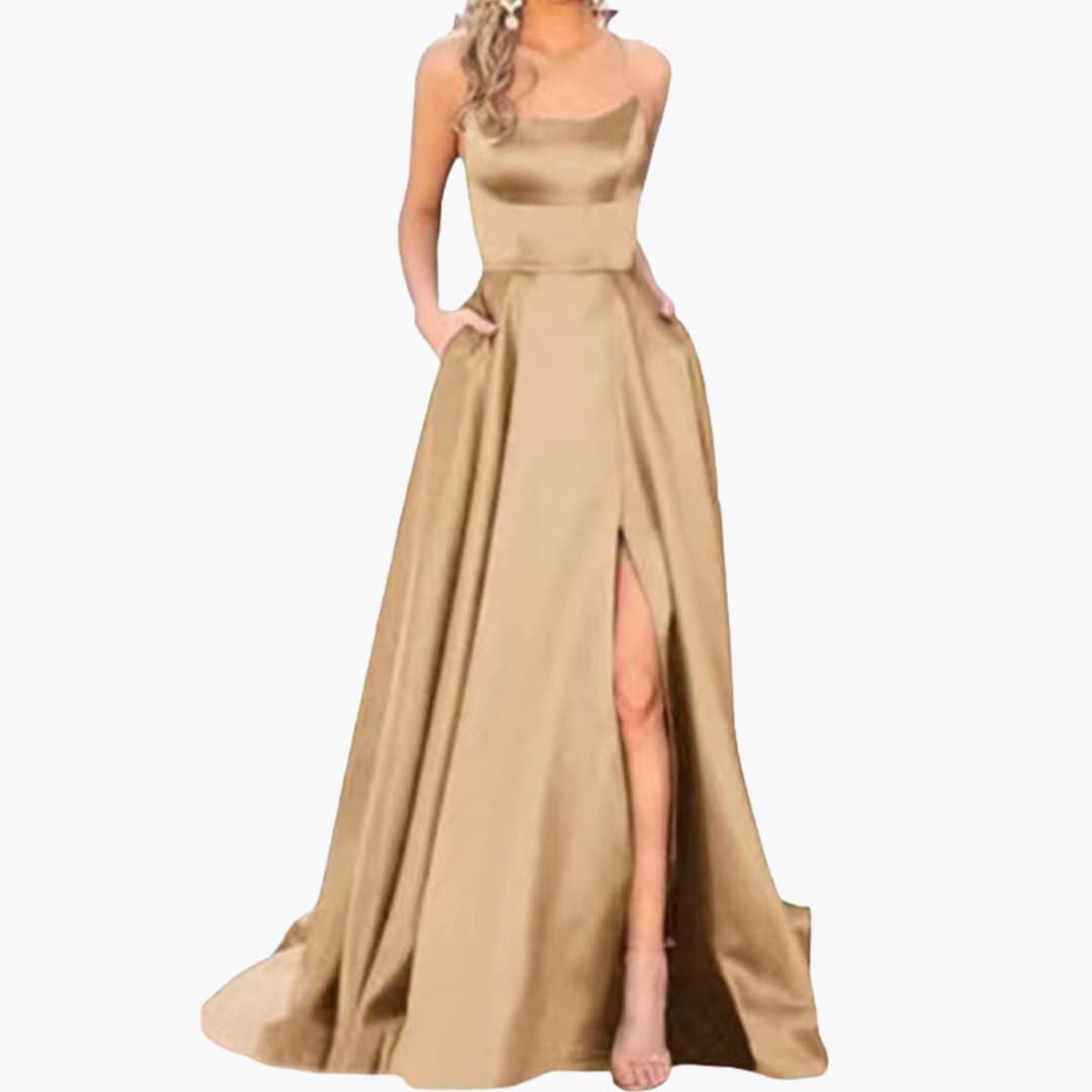 Elegant Ladies Night Dress with U Neck and High Cut