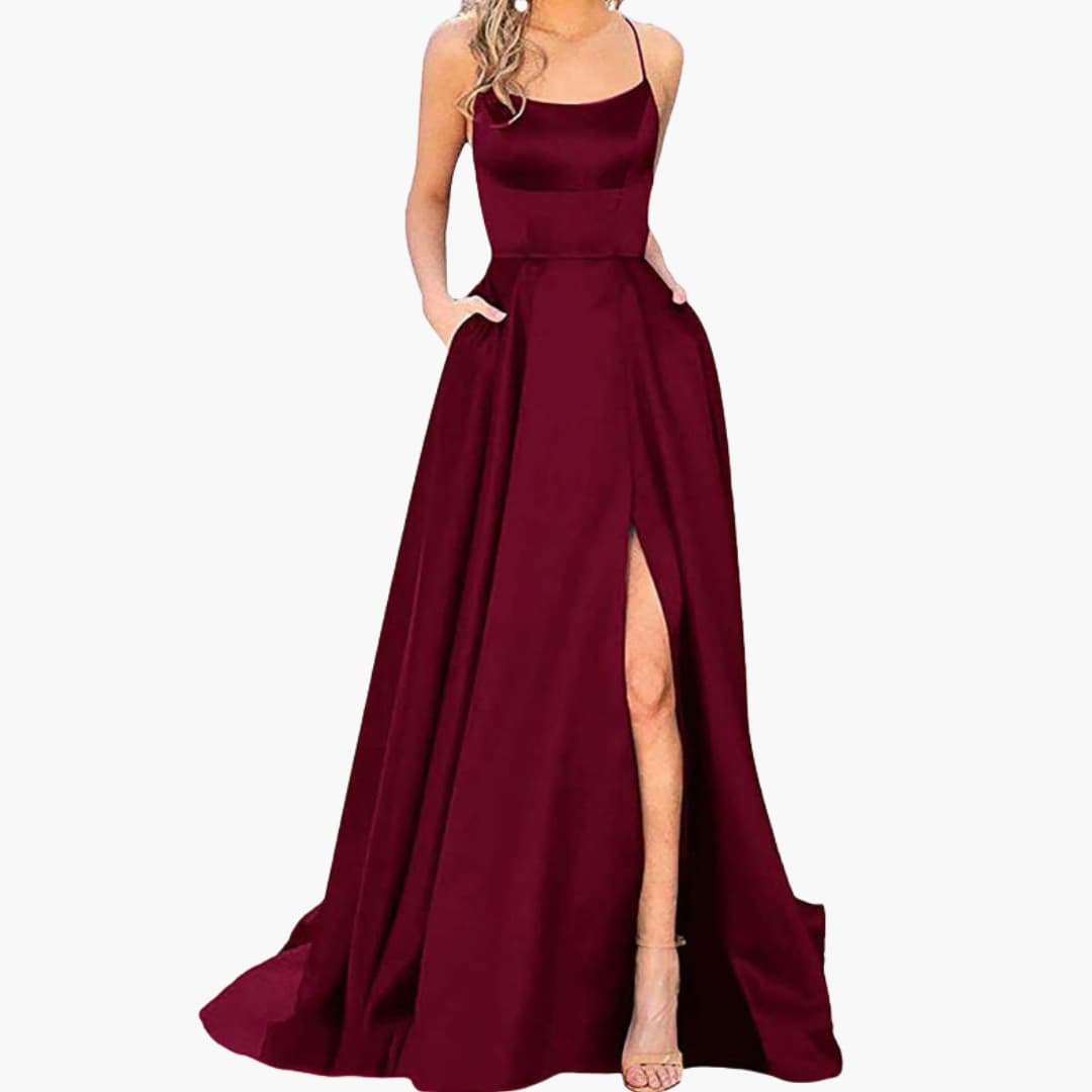 Elegant Ladies Night Dress with U Neck and High Cut