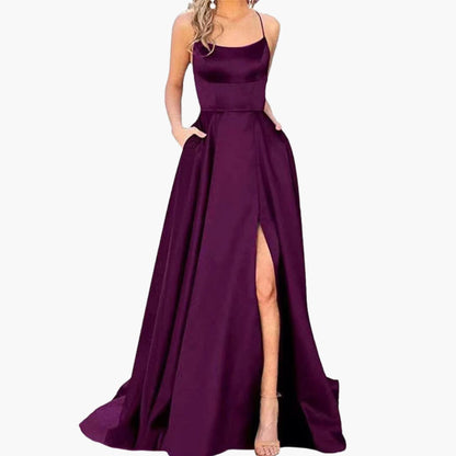 Elegant Ladies Night Dress with U Neck and High Cut