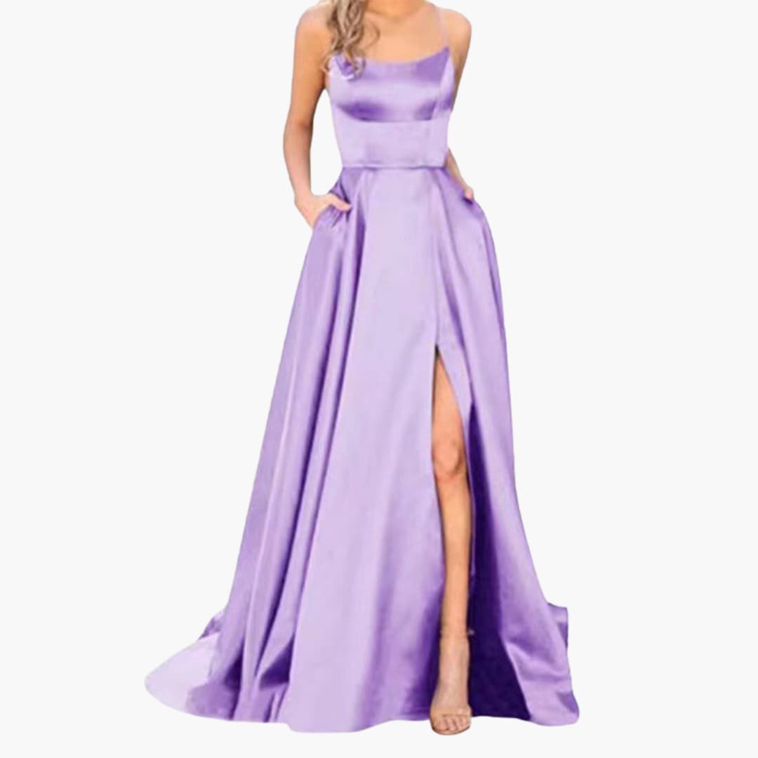 Elegant Ladies Night Dress with U Neck and High Cut