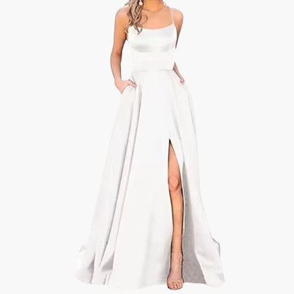 Elegant Ladies Night Dress with U Neck and High Cut