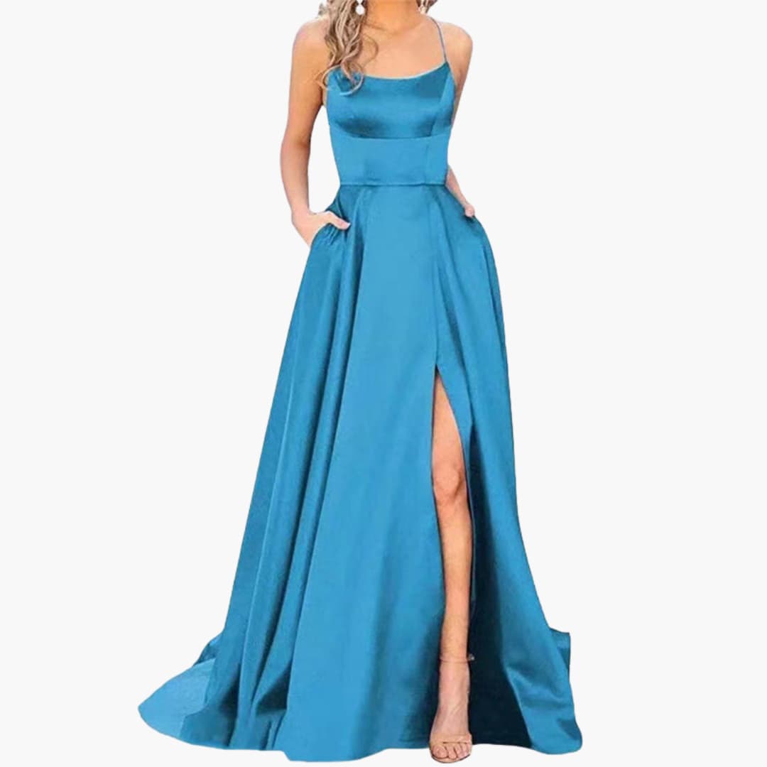 Elegant Ladies Night Dress with U Neck and High Cut