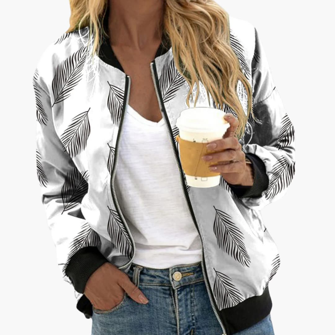 Ladies' Casual Zip Up Floral Jacket with Pockets