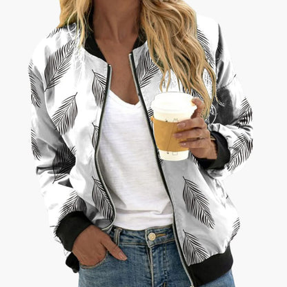 Ladies' Casual Zip Up Floral Jacket with Pockets