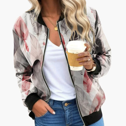 Ladies' Casual Zip Up Floral Jacket with Pockets