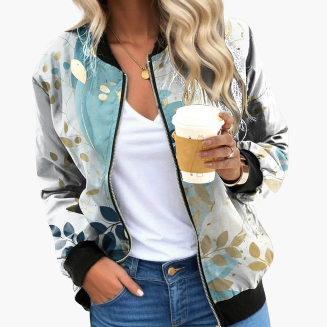 Ladies' Casual Zip Up Floral Jacket with Pockets
