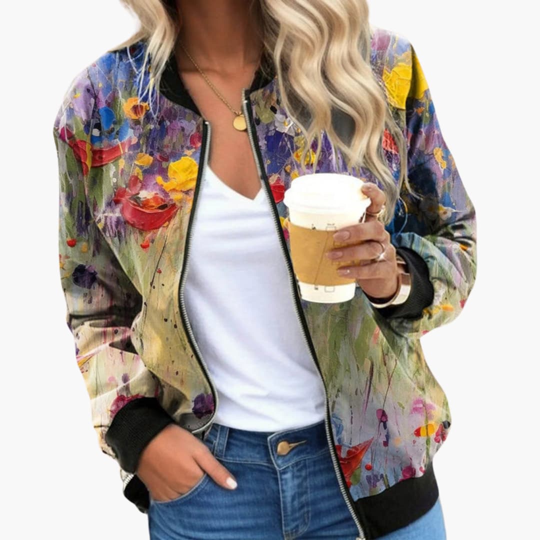 Ladies' Casual Zip Up Floral Jacket with Pockets