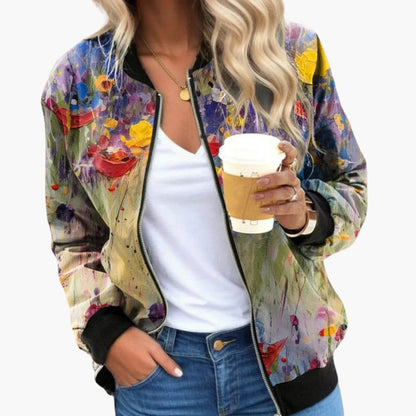 Ladies' Casual Zip Up Floral Jacket with Pockets