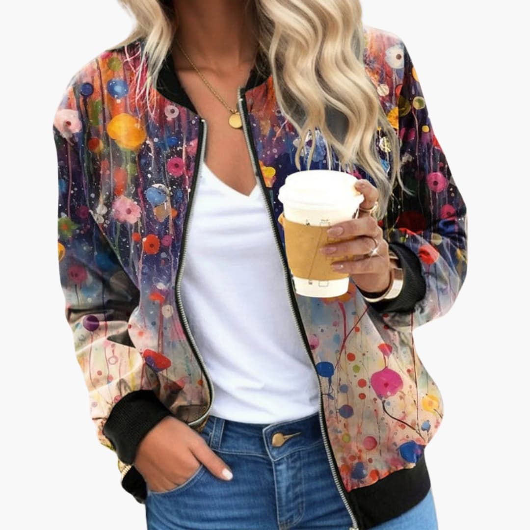 Ladies' Casual Zip Up Floral Jacket with Pockets