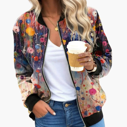 Ladies' Casual Zip Up Floral Jacket with Pockets