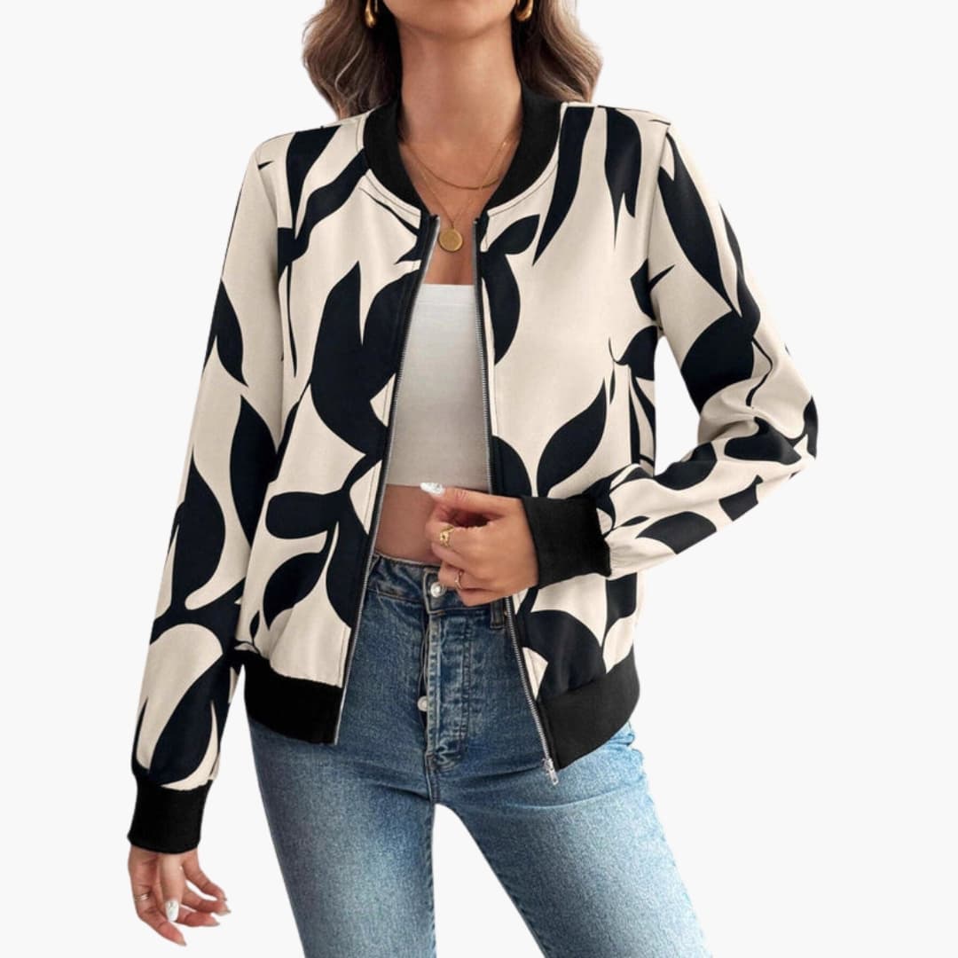 Ladies' Pretty Zip Up Floral Jacket - Olytrend