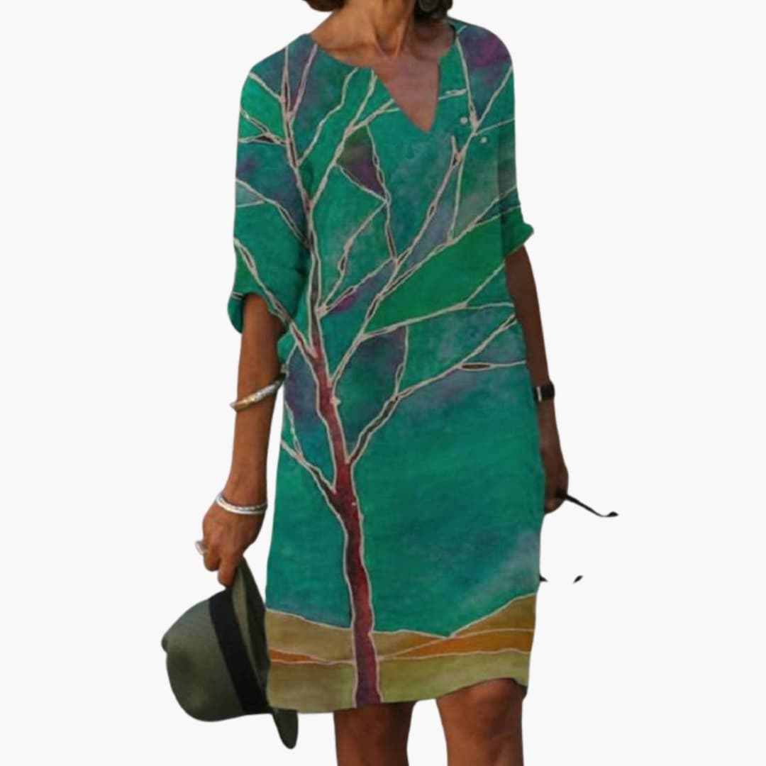 Ladies Pretty Floral Short Sleeve Dress - Olytrend
