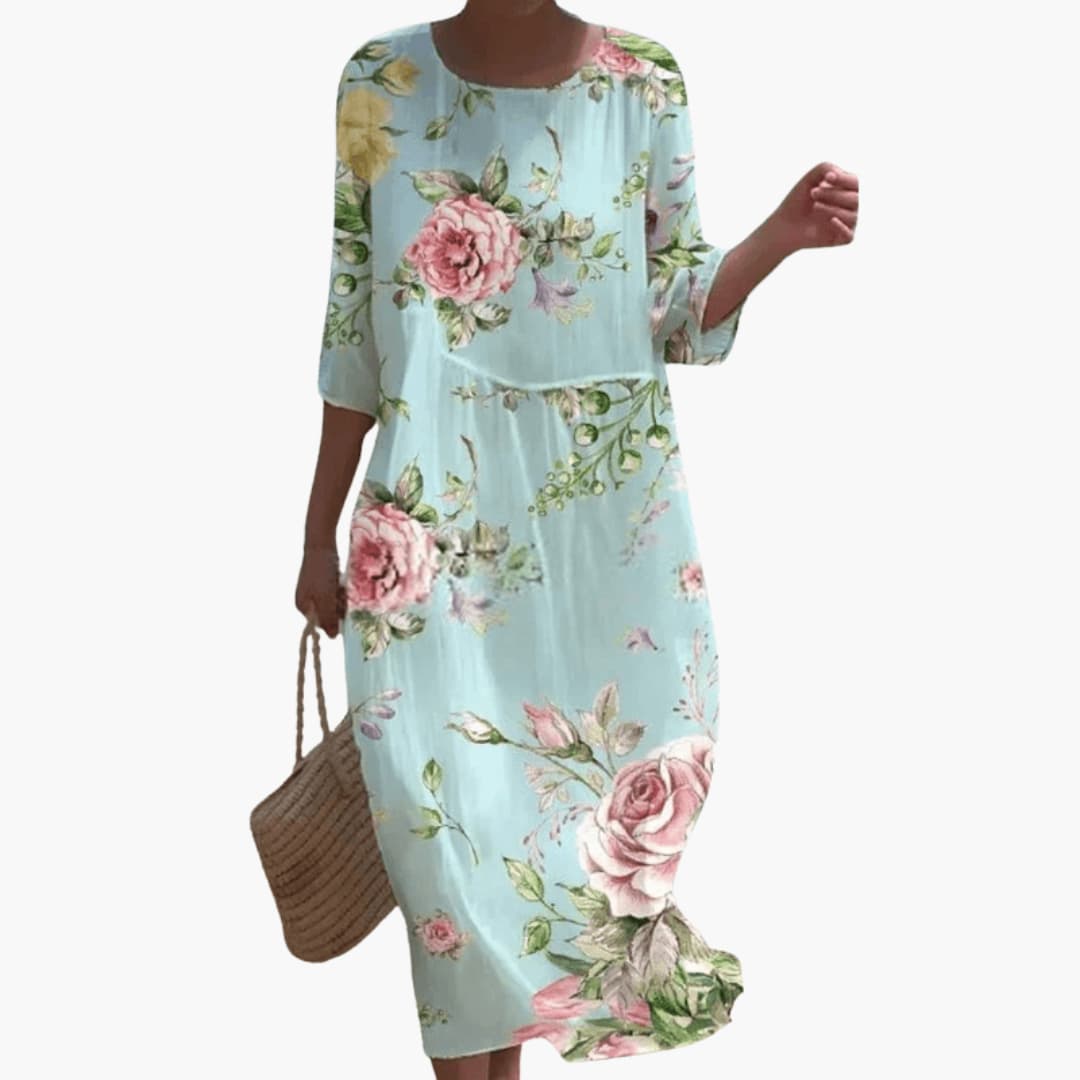Ladies Pretty V Neck Flower Dress - Olytrend