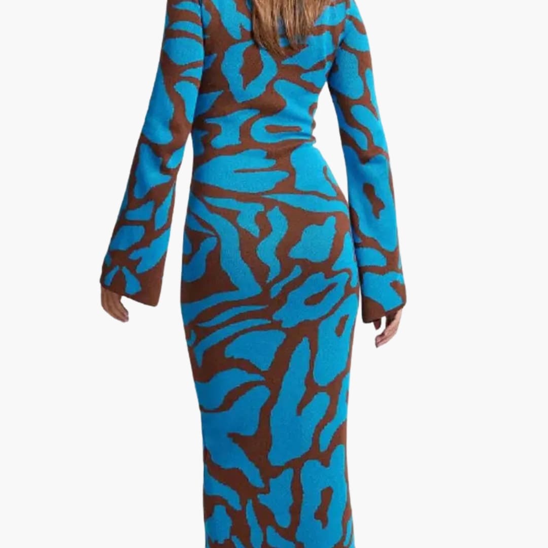 Ladies Elegant Flower Maxi Dress with Round Neck