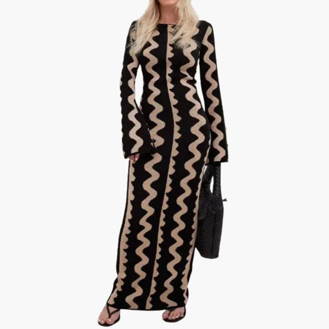 Ladies Elegant Flower Maxi Dress with Round Neck