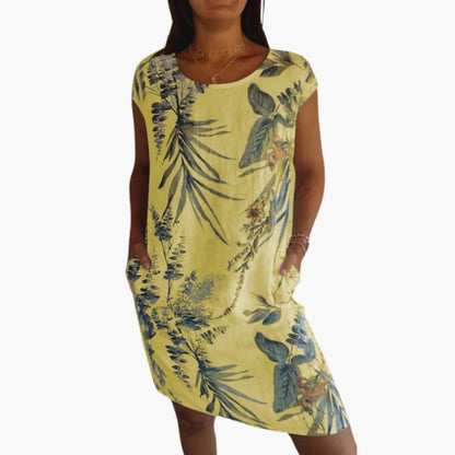 Casual Floral Knee Length Dress with Cap Sleeves