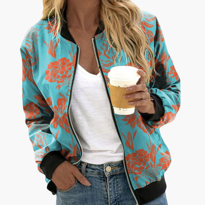 Ladies' Pretty Blossom Zip Up Jacket with Pockets - Olytrend