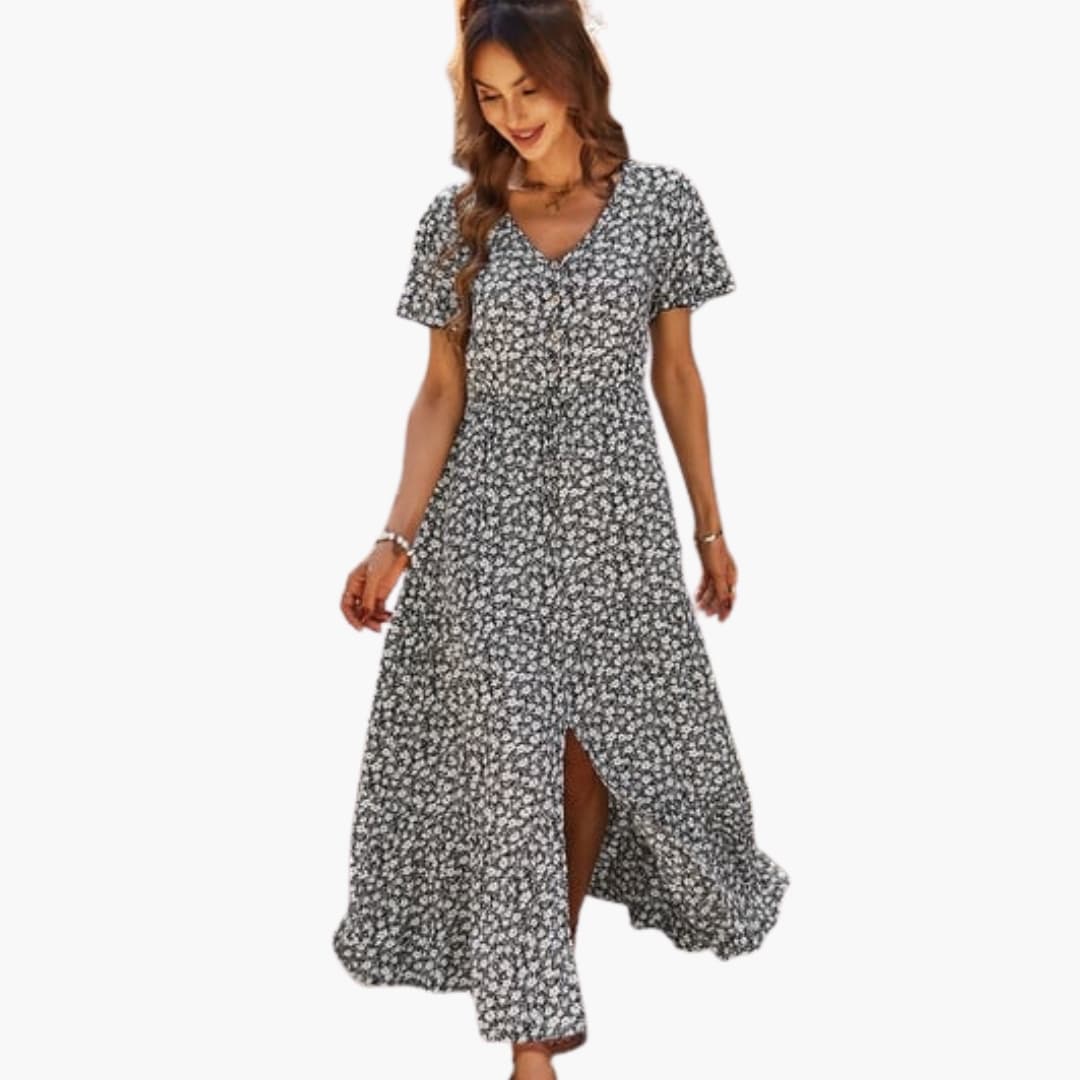 Ladies Pretty Flower Maxi Dress with Sleeves