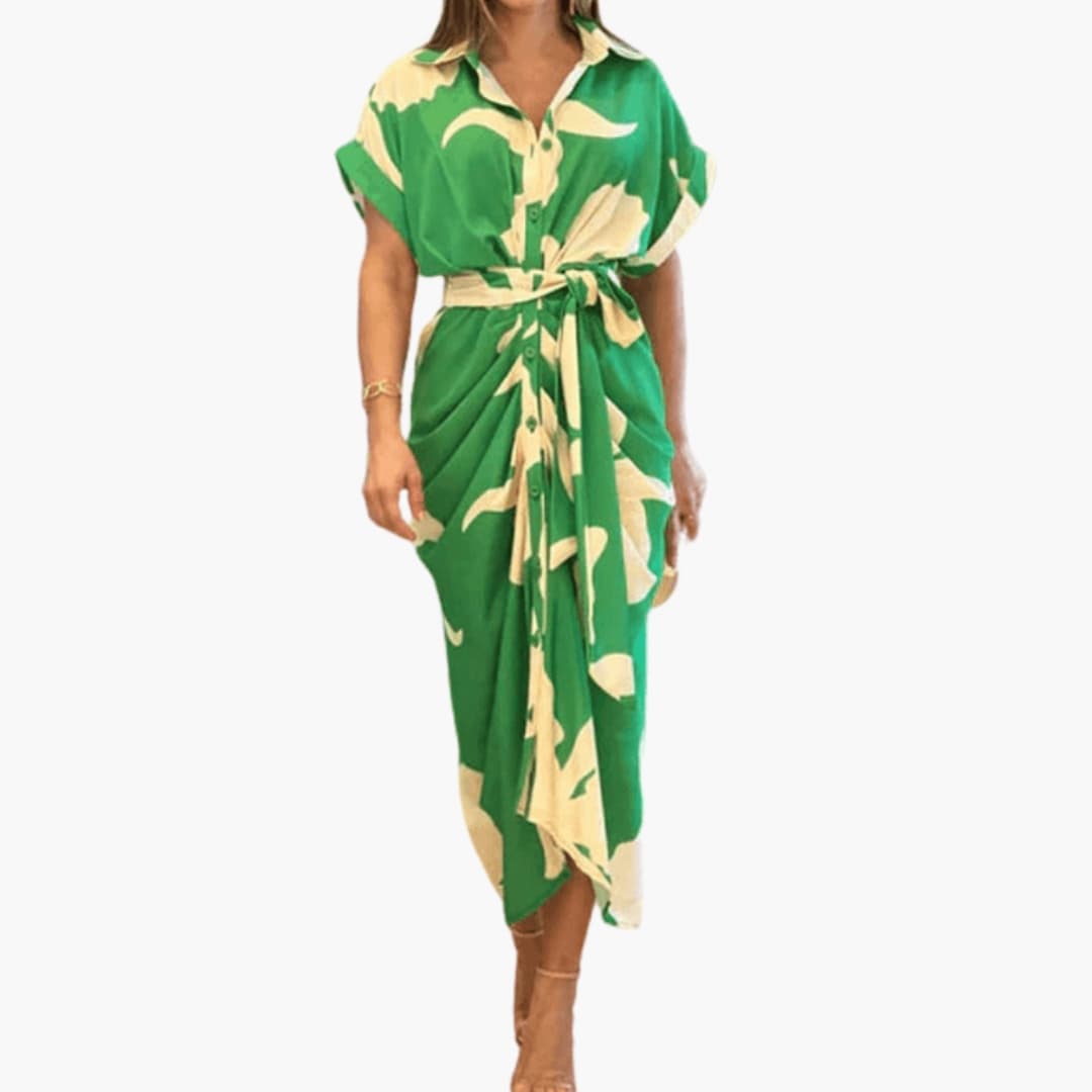 Ladies Pretty Floral Sundress with Waist Belt - Olytrend
