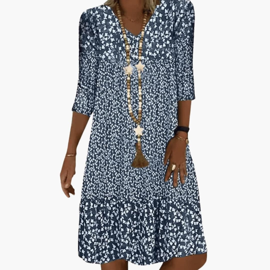 Ladies' Elegant Floral Midi Dress with Ruffled Waist - Olytrend