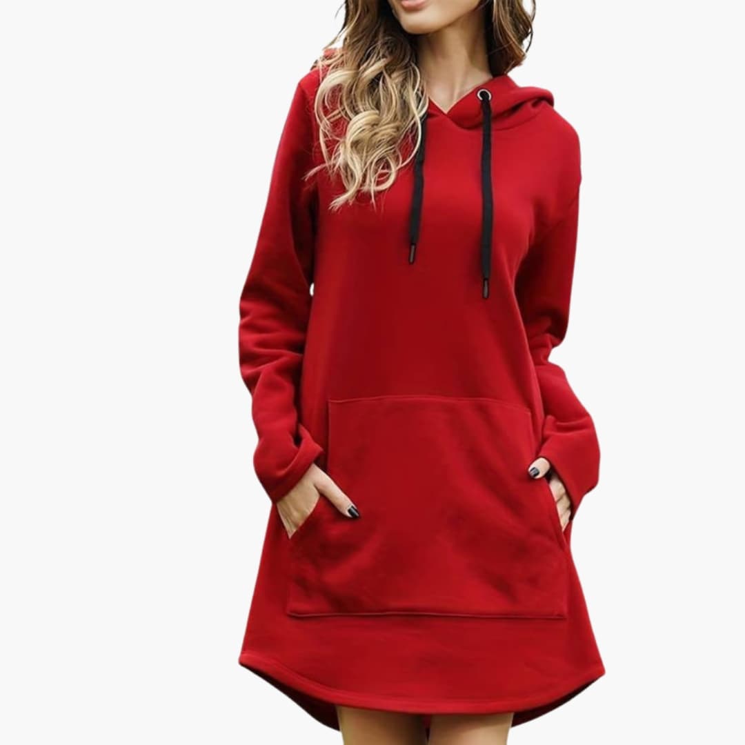 Ladies' Casual Hooded Tunic Dress with Pockets - Olytrend