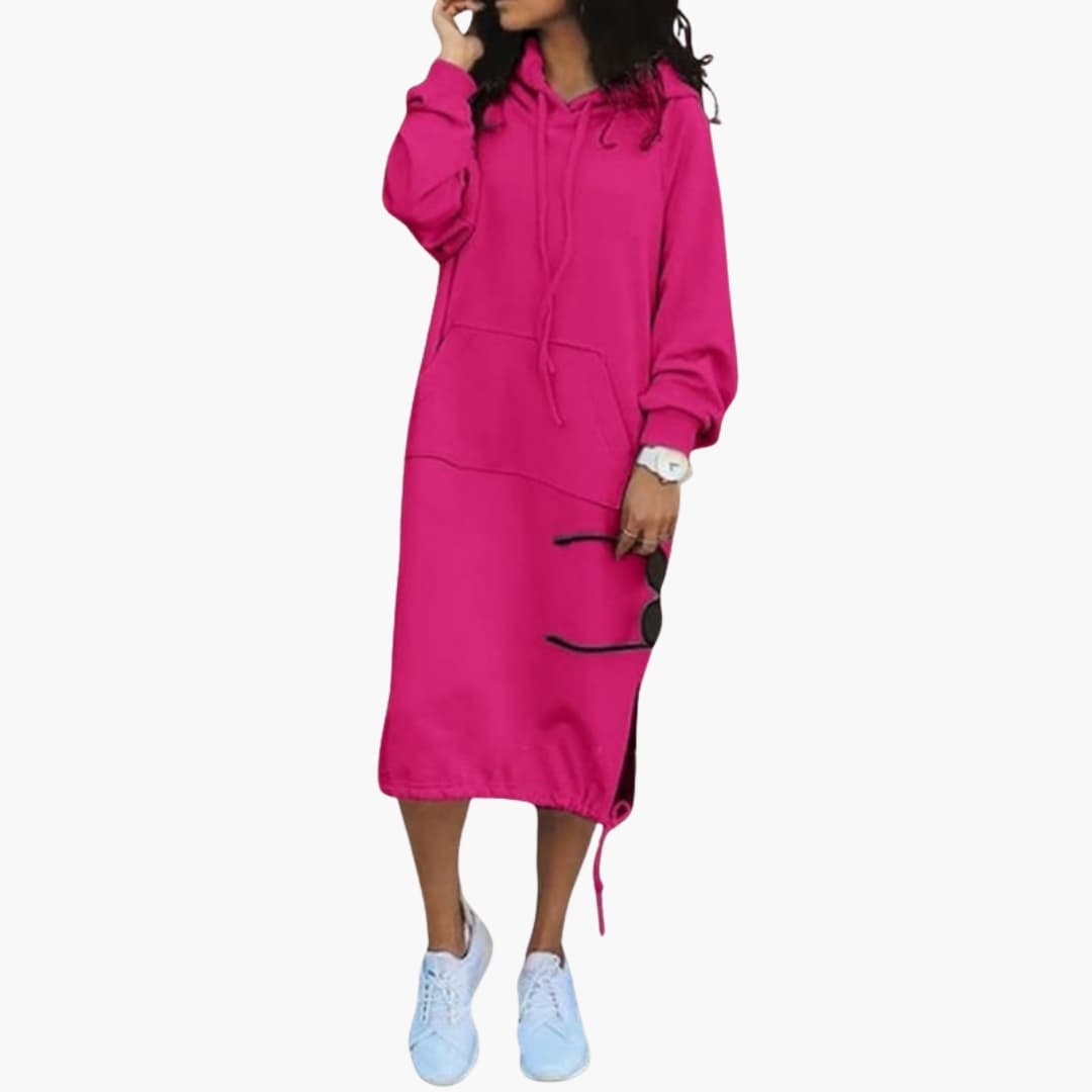 Cozy Hooded Sweatshirt Dress with Pockets - Olytrend