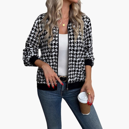 Classic Black White Zipper Jacket for Women - Olytrend