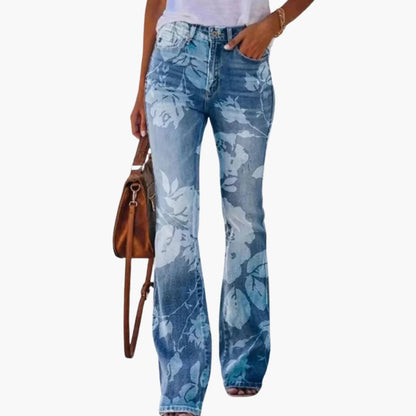 Fashionable Ladies Jeans with Fun Prints and Button Fly